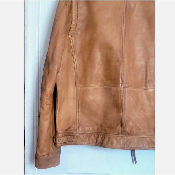 MISSANI LE COLLEZIONI Distressed Leather Motorcycle Jacket Men L Sportcoat Tan G - Picture 13 of 16